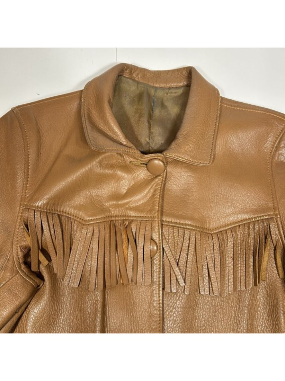 VTG 70s Women Brown Fringe Soft Leather Jacket Belted Lined Sz M ? Flaw Read - Picture 6 of 16